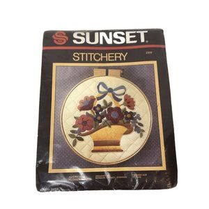 Vintage Sunset Stitchery Kit Americana Flower Basket 2309 Finished Size 12" Hoop